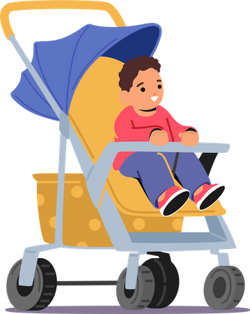Toddler boy sitting in stroller  Illustration