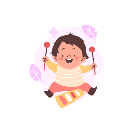 Toddler child playing drums  Illustration