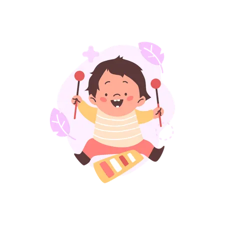 Toddler child playing drums  Illustration