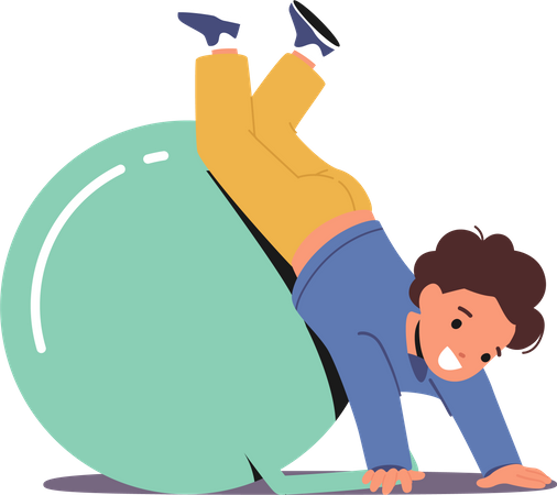 Toddler Kid Jumping And Playing With Fitness Ball Illustration