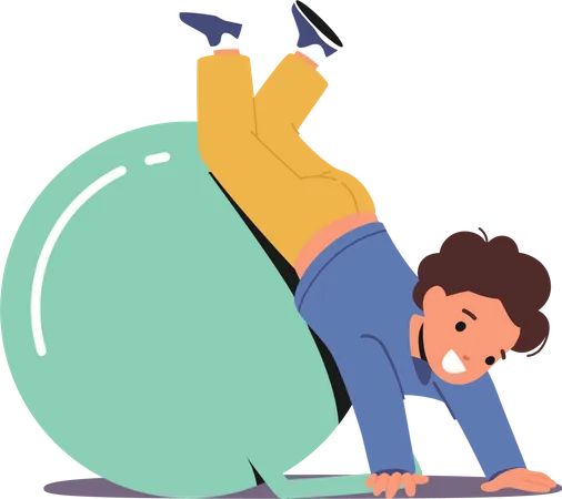 Toddler Kid Jumping And Playing With Fitness Ball  Illustration