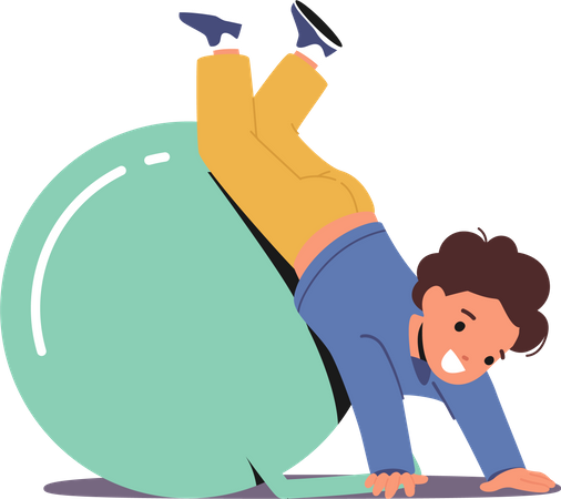 Toddler Kid Jumping And Playing With Fitness Ball  Illustration