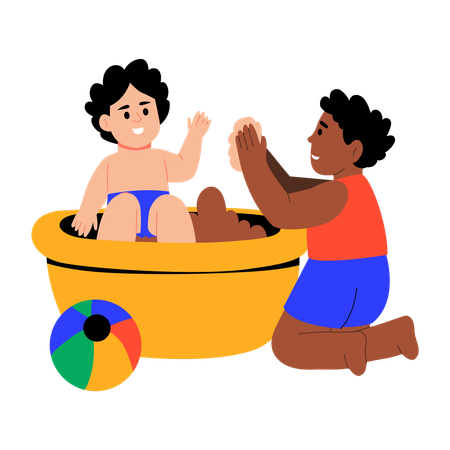 Toddler playing with ball  Illustration