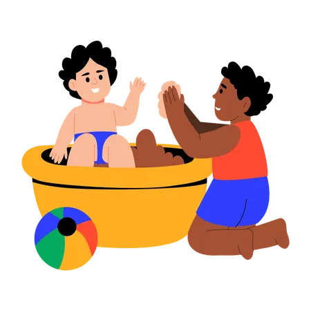 Toddler playing with ball  Illustration