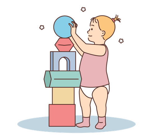 Toddler playing with kids toys Illustration
