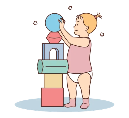 Toddler playing with kids toys Illustration