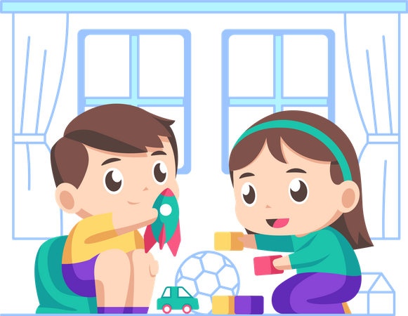 Toddlers playing with toys  Illustration