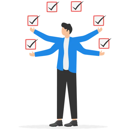 Todo List Professional Business Or Work Accomplishment Project Management To Track Completed Tasks Or Checklist To Check For Completion Concept Businessman Juggling Checkbox 일러스트레이션