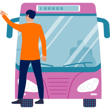 Toll plaza worker stops bus  Illustration