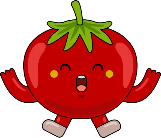 Personagem mascote tomate pulando no ar  Ilustração