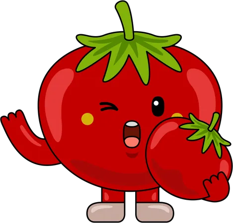 Mascotte de personnage de tomate tenant une tomate  Illustration