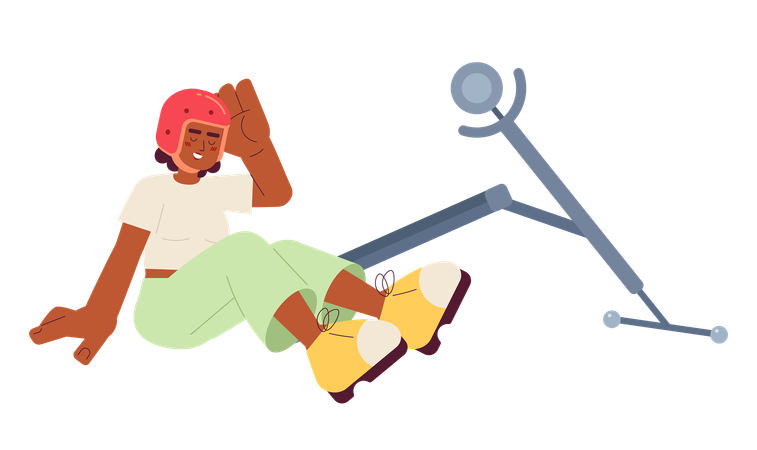 Femme qui rit en tombant du scooter  Illustration