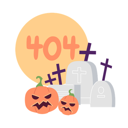 Tombstones pumpkins with moon and error 404 flash message  일러스트레이션