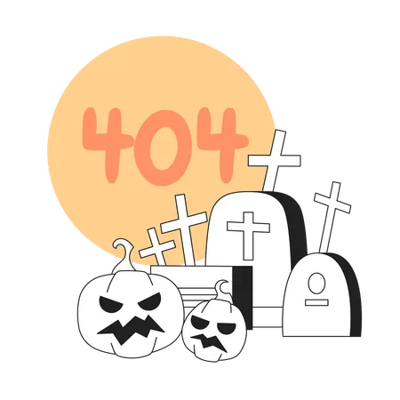 Tombstones Pumpkins With Moon Black White Error 404 Flash Message Graveyard Spooky Monochrome Empty State Ui Design Page Not Found Popup Cartoon Image Vector Flat Outline Illustration Concept Illustration