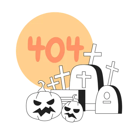 Tombstones pumpkins with moon and error 404 flash message  Illustration