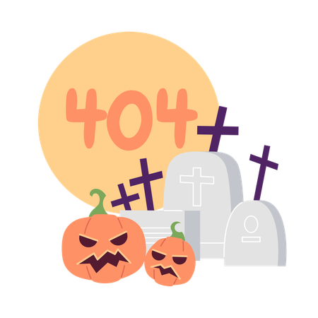 Tombstones pumpkins with moon and error 404 flash message  Illustration