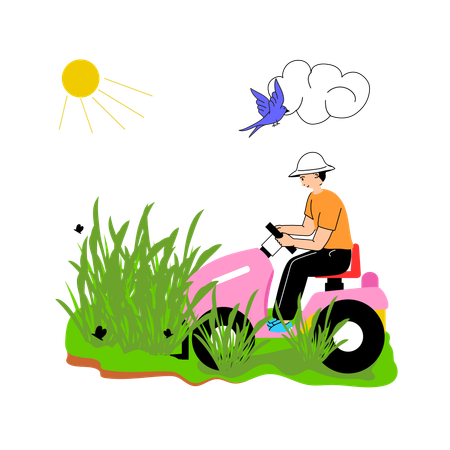 Tonte de gazon effectuée par un agriculteur  Illustration