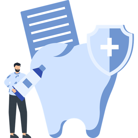 Tooth Shield and Man with Toothpaste Healthcare  Illustration