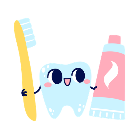 Tooth with brush and paste  Illustration