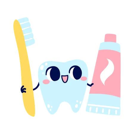 Tooth with brush and paste  Illustration