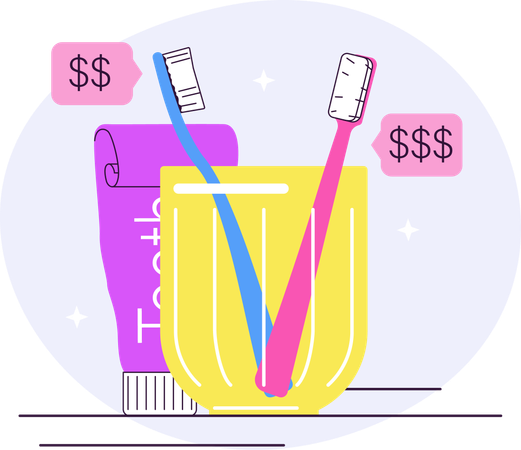 Toothpaste and tooth brush price  イラスト