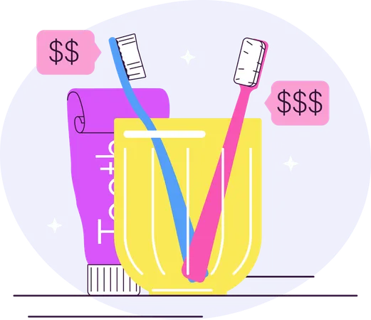 Toothpaste and tooth brush price  イラスト