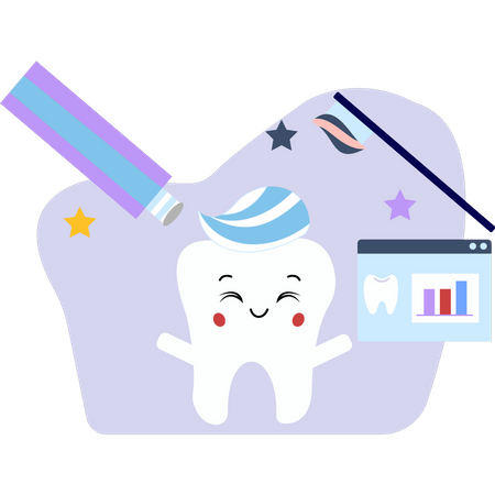 Toothpaste cleans teeth  イラスト