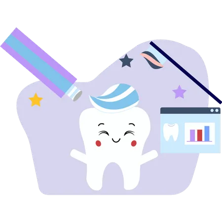Toothpaste cleans teeth  イラスト