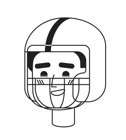 Toothy Smiling Young Man Wearing American Football Helmet Monochrome Flat Linear Character Head Editable Outline Hand Drawn Human Face Icon 2 D Cartoon Spot Vector Avatar Illustration For Animation Illustration