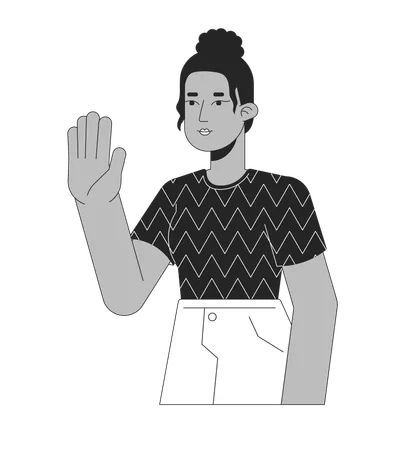 Top knot black girl saying hi  Illustration