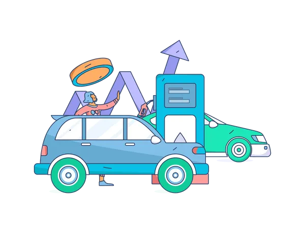 Topping up the gas in car  イラスト