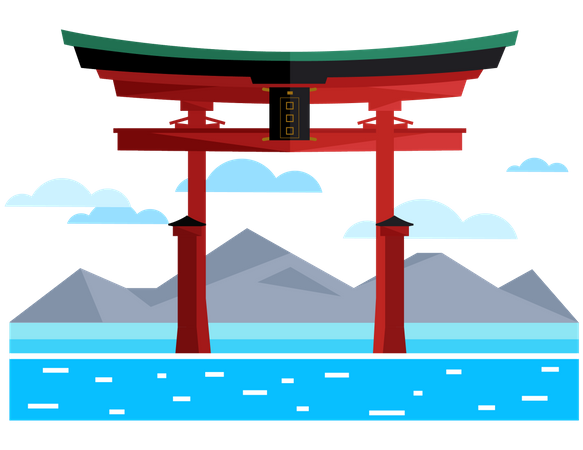 Portões torii no Japão  Ilustração