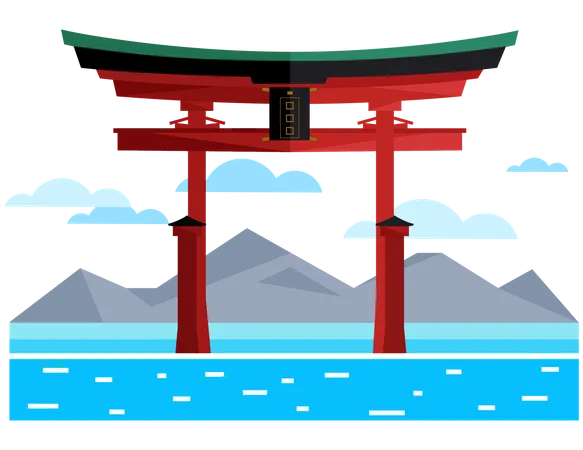 Portões torii no Japão  Ilustração
