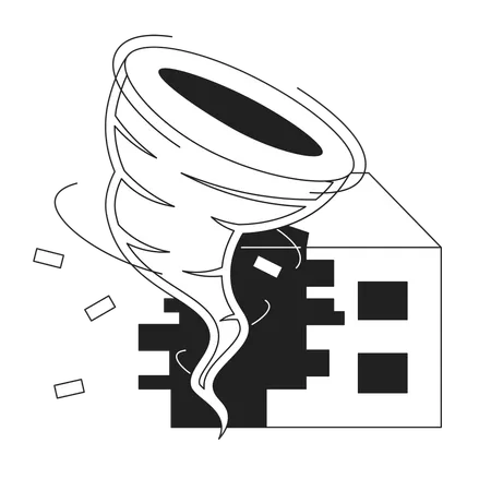 Tornado Destroy Building Monochrome Concept Vector Spot Illustration Windstorm Strong Wind 2 D Flat Bw Cartoon Scene For Web UI Design Natural Disaster Isolated Editable Hand Drawn Image Illustration