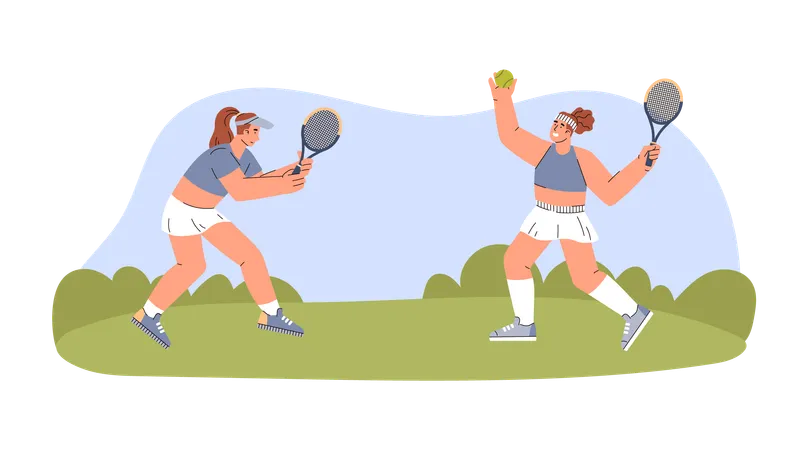 Escena del torneo de tenis femenino.  Ilustración