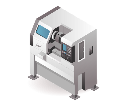 Fábrica automática de tecnología de máquina herramienta de torno cnc industrial con inteligencia artificial  Ilustración