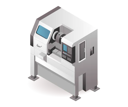 Fábrica automática de tecnologia de máquinas-ferramenta de torno cnc industrial com inteligência artificial  Ilustração