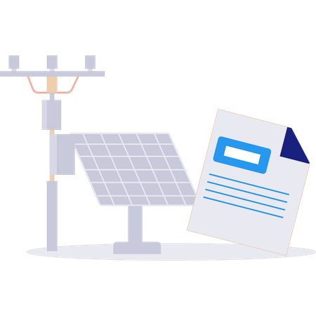 La torre de luz está conectada al panel solar.  Ilustración