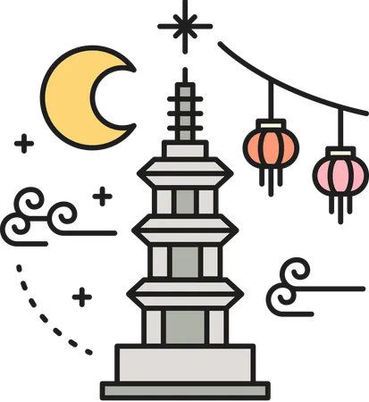 Torre de Pedra Budista  Ilustração