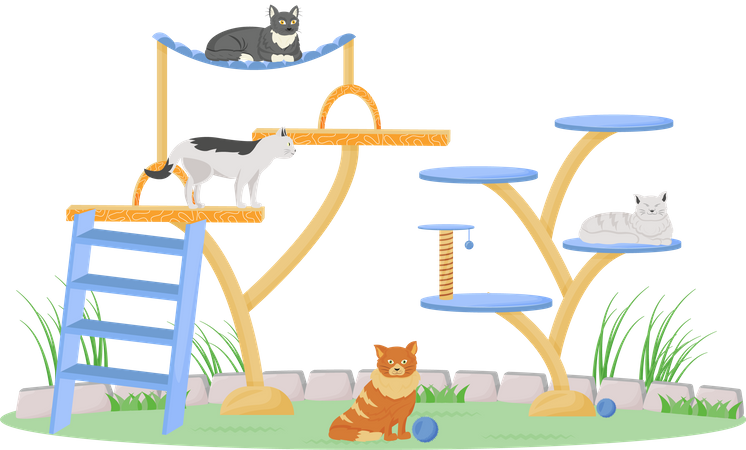 Gatos na torre de brincar  Ilustração