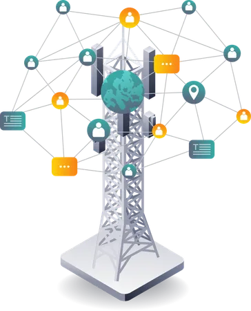 Rede de comunicação de torre para tecnologia da informação  Ilustração