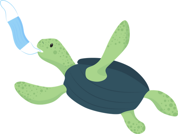 Une tortue arrache un masque jetable  Illustration