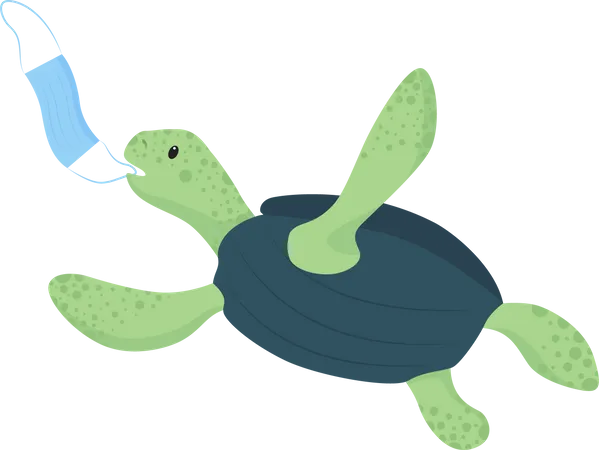 Une tortue arrache un masque jetable  Illustration