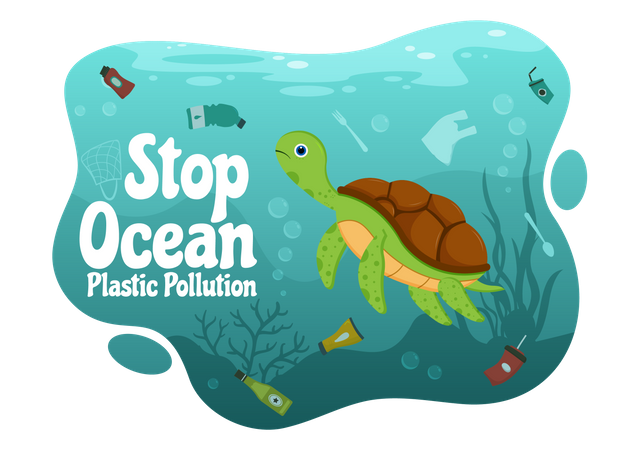 Tortue dans la pollution des océans  Illustration