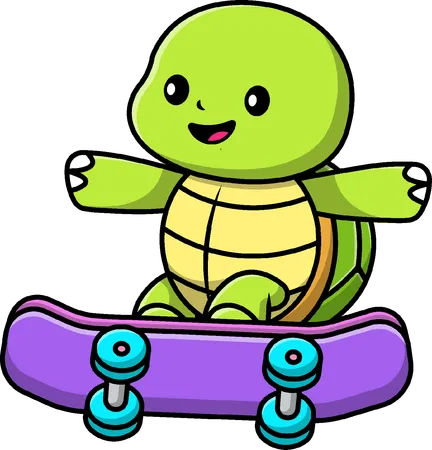 Tortuga jugando patineta  Ilustración