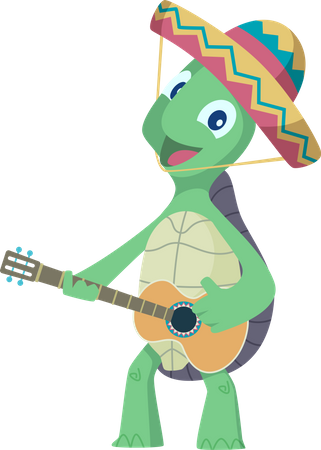 Tortuga tocando la guitarra  Ilustración