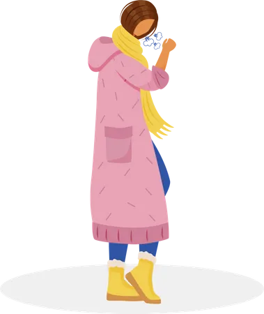 Tosiendo Caracter Vectorial De Color Plano Sin Rostro Mujer Con Dolor De Garganta Paciente Mujer Con Gripe Persona Enferma Con Infeccion Bronquitis Enfermedad Pulmonar Sintoma De Enfermedad Ilustracion De Dibujos Animados Aislados Ilustración
