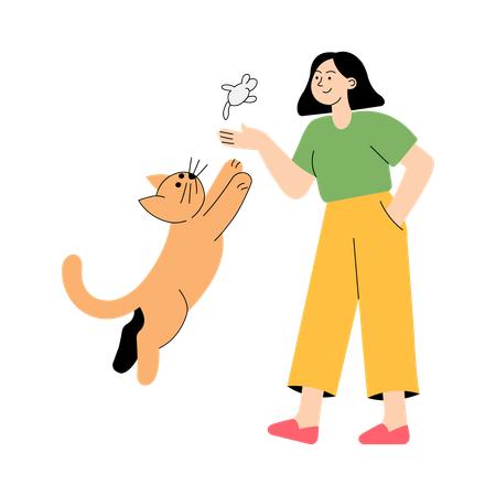 Tossing toy to cat  Illustration