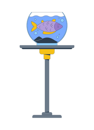 Tote Fische schwimmen in einem runden Goldfischglas auf einem Tischständer  Illustration