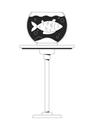 Tote Fische schwimmen in einem runden Goldfischglas auf einem Tischständer  Illustration